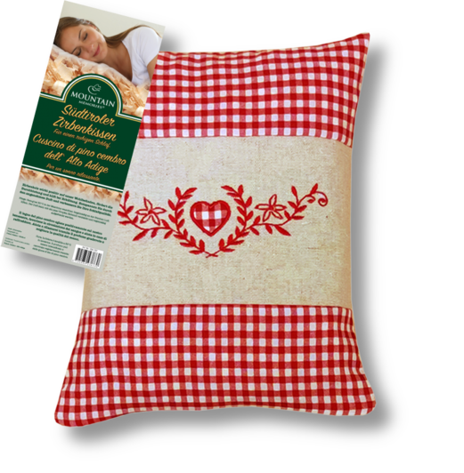 Stone Pine Pillow South Tyrol | Heart embroidered red