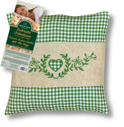 Stone Pine Pillow South Tyrol | Heart embroidered green