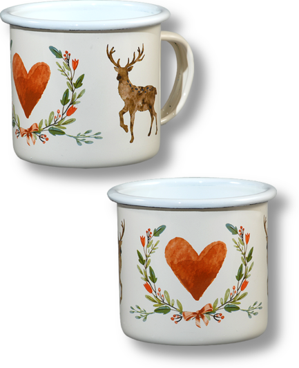 Emaille Tasse | Herz mit Hirsch