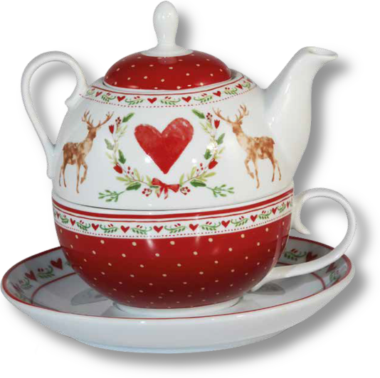 Porzellan Tea for One Set | Herz mit Hirsch