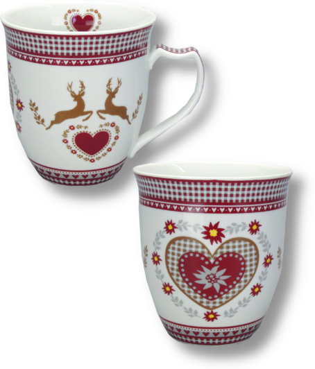 Porzellan Tasse | Herz mit Hirsch weiß